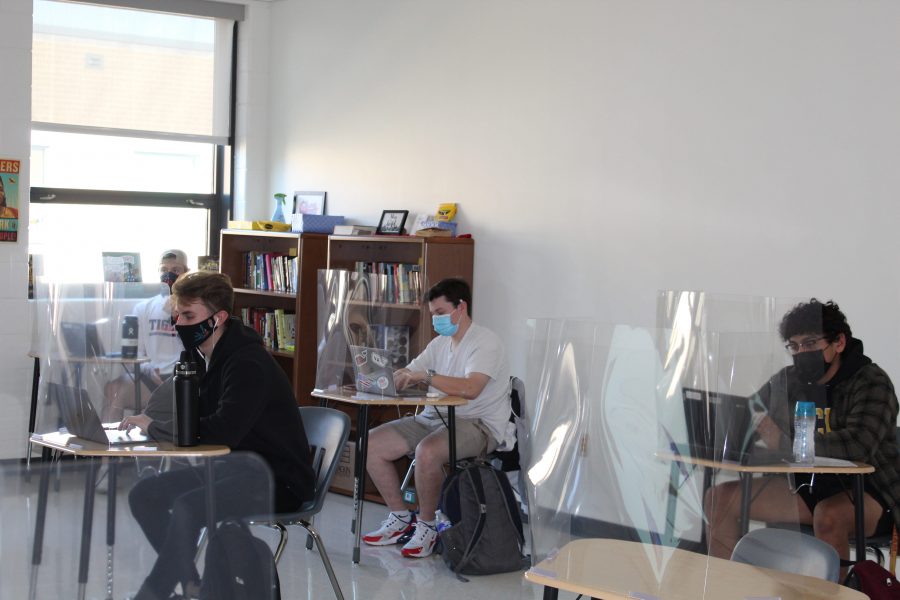 Students at the Independence High School attending a Hybrid class in the building while others are still learning virtually.


