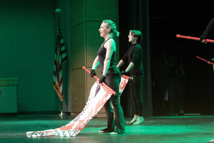 Winter Guard performs their talent show winning routine on stage. Photo Courtesy of Megan Davies (12)